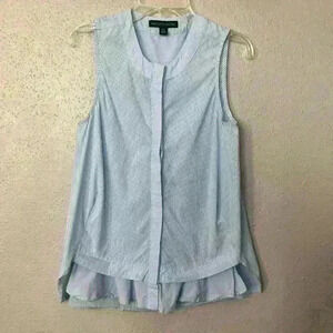 Saks Fifth Avenue Blue Cotton Button Front Blouse Top Shirt XS